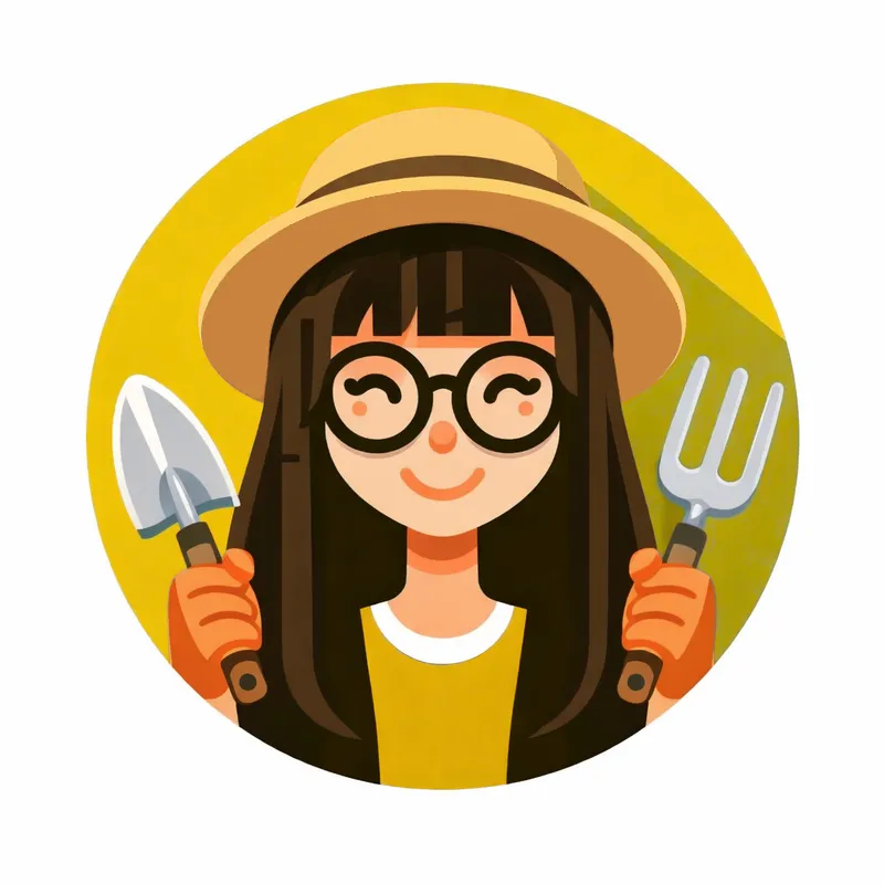 A cartoon character with gardening equipment